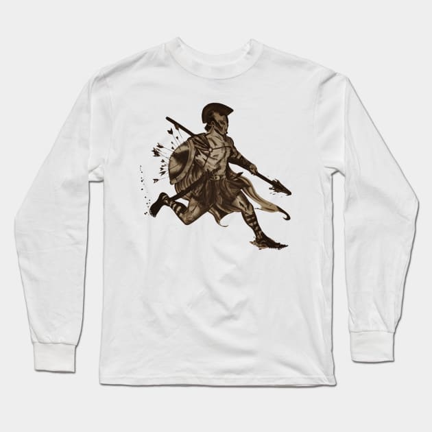 Spartan soldier (design) freehand drawing with filters. Long Sleeve T-Shirt by The Birth Of Optima